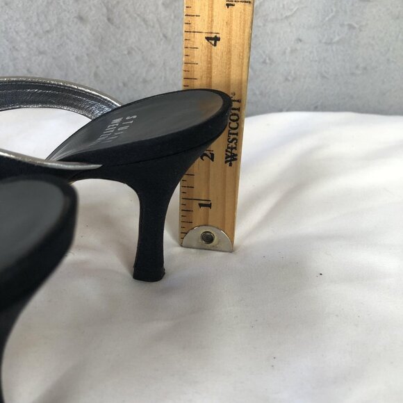 Stuart Weitzman Shoes Womens Size 5 Black Silver Sandal Heels Kitten Slide Mules - Picture 8 of 16